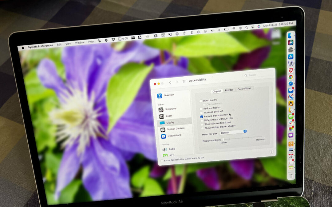 For many people, transparency blurs the interface, making it harder to differentiate interface elements from the wallpaper. Learn how to change the MacOS interface transparency. | AustinMacWorks.com