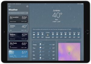 In iPadOS 16 and macOS 13 Ventura, you’ll now find a large-screen version of the iPhone’s iOS 16 Weather app.