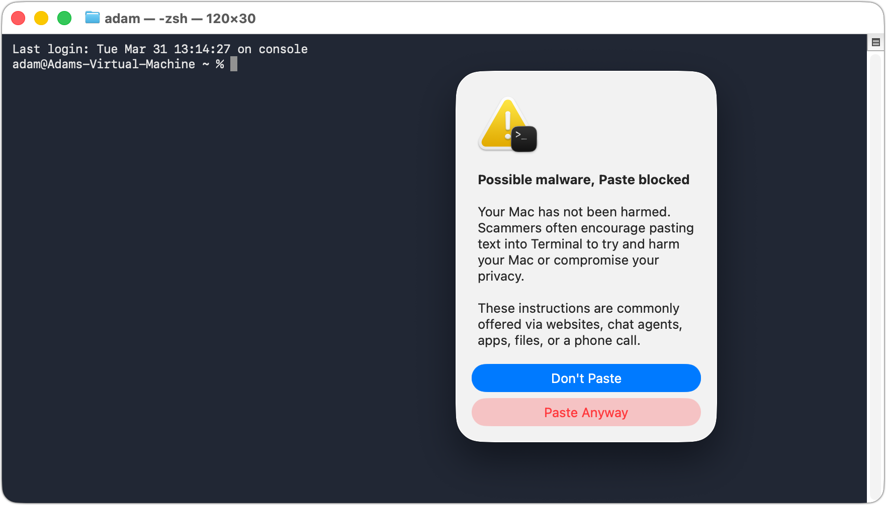 Fake CAPTCHAs that trick users into pasting malware commands into Terminal are now common enough that Apple added a warning in macOS 26.4 Tahoe. | AustinMacWorks.com