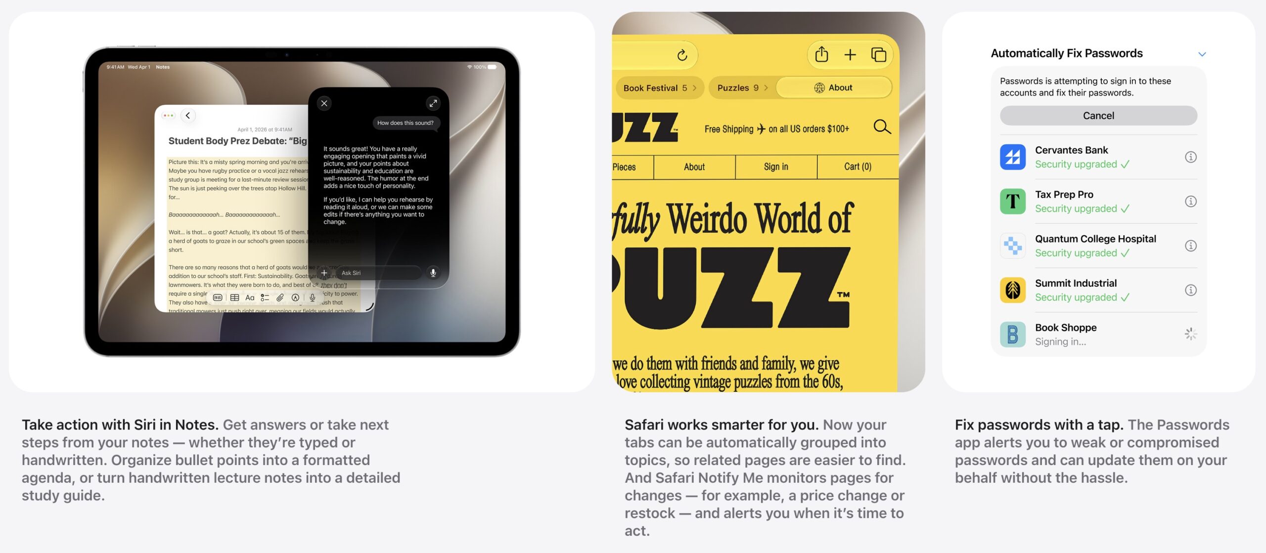 screen grabs of Siri in use to illustrate When Should You Upgrade to macOS 27 Golden Gate, iOS 27, iPadOS 27, watchOS 27, tvOS 27, and visionOS 27. | AustinMacWorks.com